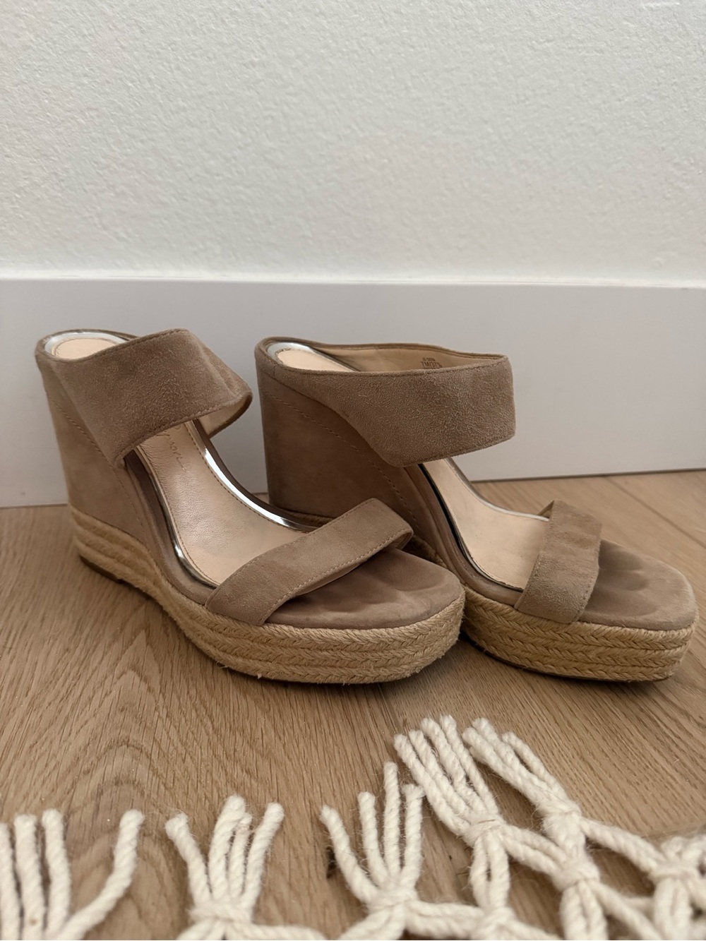Jessica Simpson Suede Wedge Sandals in Taupe